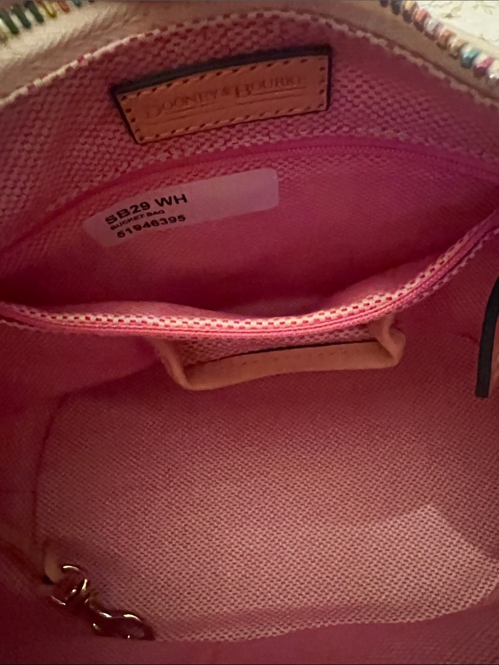 Dooney & Bourke Cream Shoulder Bag with Pink, Green & Blue Beach Print - Picture 6 of 10